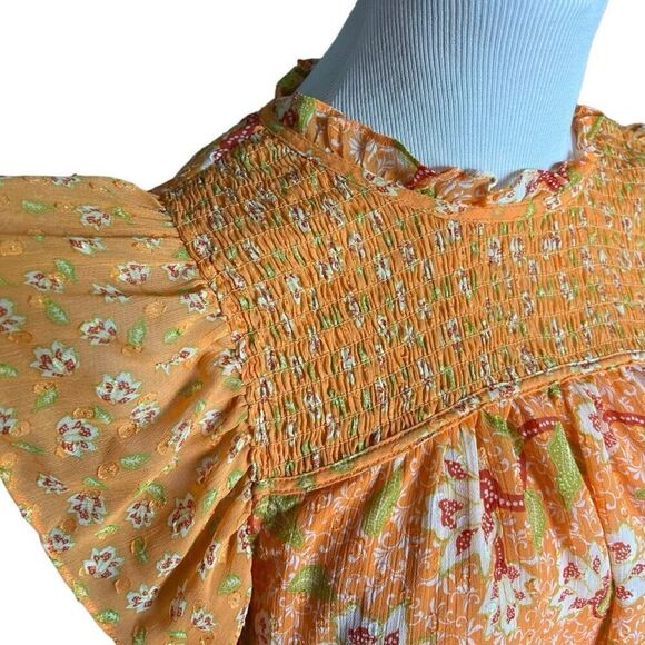 Women Mason D Amelie Floral Print Smocked Top Flutter Sleeve Blouse  - Sz L - Picture 2 of 3